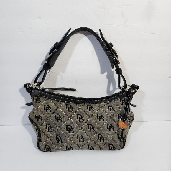 Dooney & Bourke  leather canvas short handle logo DB print black grey denim Y2k - Picture 2 of 14